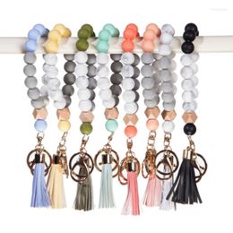 Keychains Silicone Keychain Tassel Key houten kralen armband dames multicolor kralen mode miri22