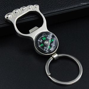 Keychains Silver Color Compass Bottle Opener Multifunctioneel Keychain Top Kwaliteit Foot Key Chain Men Auto Accessionaries Birthdays Cadeau