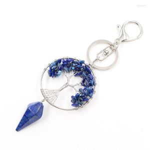 Keychains verzilverde cirkelboom van leven gele citrines kristal sleutelhanger piramide kersenkwarts mode sieraden