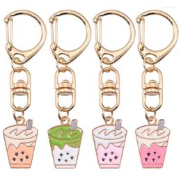 Keychains Simple Lady Keychain Red Green Multicolor Optionele Pearl Milk Tea Cup Vorm Legering Legering Leuke Girl Fashion Jewelry cadeau