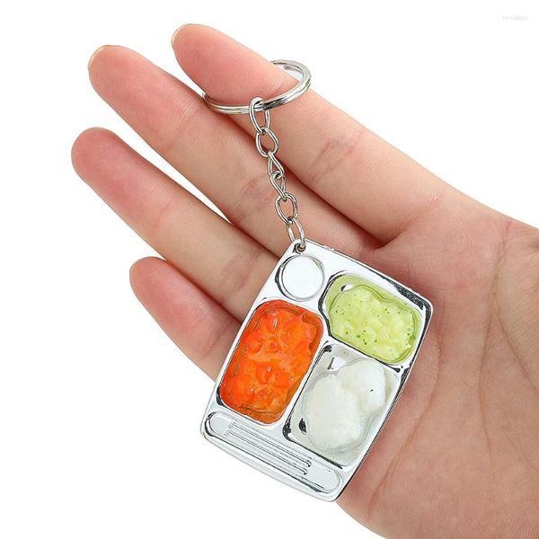 Porte-clés simulé mini assiette de dîner fast food pendentif porte-clés amusant riz légumes charme pour scène miniature po accessoires jouets pour enfants