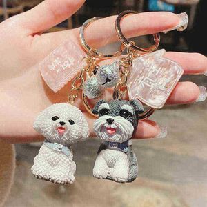 Keychains Simulation Dog Keychain Bichon Frise Schnauzer Pet Key Chains Holder Purse voor vrouwen Auto Keyring Bag Hanger Sieraden Fijne geschenken T220909