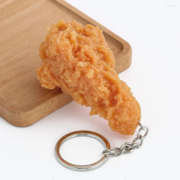 Porte-clés Simulation alimentaire porte-clés jambe de poulet frit pendentif restaurant client cadeau chef cuisinier porte-clés jouet pour enfants promotionnel