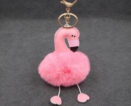 Porte-clés Simulation Rex Fourrure Rose Flamingo Porte-clés - Sac de plage Sac à main Charme Bague en or Y Ball Fashion Gift8848124