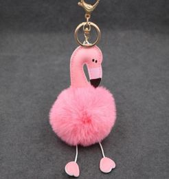 Porte-clés Simulation Rex Fourrure Rose Flamingo Porte-clés - Sac de plage Sac à main Charme Bague en or y Ball Fashion Gift3300361