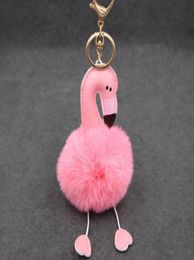 Porte-clés Simulation Rex Fourrure Rose Flamingo Porte-clés - Sac de plage Sac à main Charme Bague en or Y Ball Fashion Gift7713486