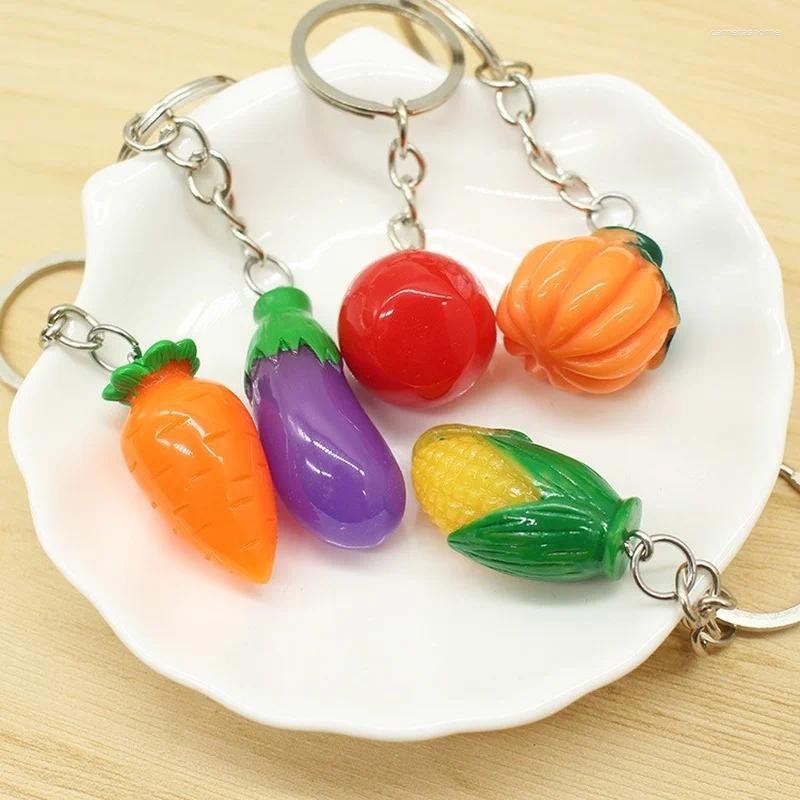 Keychains Simulation Vegetables Keychain Carrot Corn Tomatoes Eggplant Pumpkin Pendant Girl Bag Figurine Phone Pendants Car Chain Key Ring
