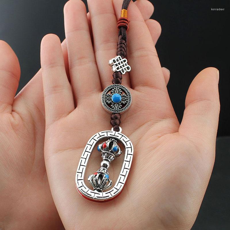 Keychains Six Character Charm Sutra Wheel Keychain Rotable Magic Pestle Car Bag Pendant