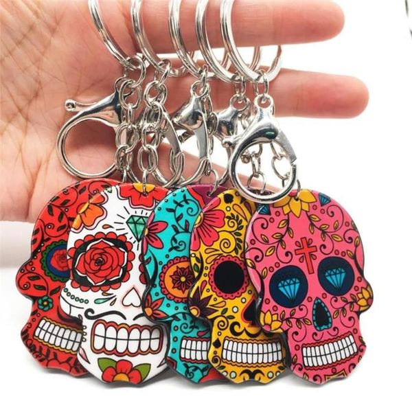 Porte-clés crâne porte-clés Calavera mexicain mignon sucre sucré gros homard porte-clés porte-clés Halloween acrylique anneau sac Charms301K