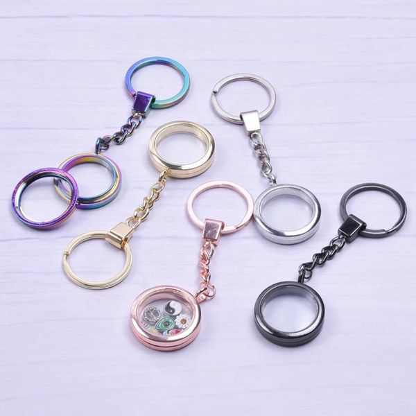 Llaveros Sleutelhanger Llavero para mujeres/hombres Colgantes Medallones Llavero Cinco accesorios de color Llaveros Encanto redondo Locket flotante