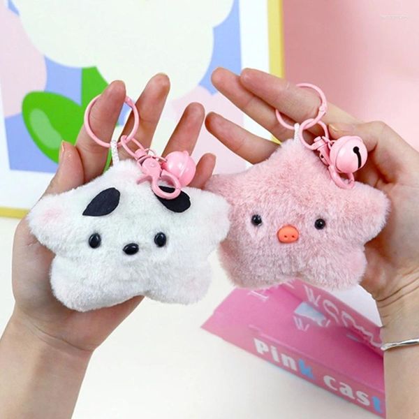 Porte-clés petit chien/cochon en peluche étoile porte-clés coloré pendentif de sac à cinq pointes