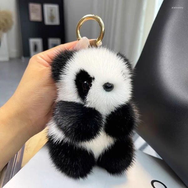 Llaveros Pequeño Panda Muñeco de peluche Bolso de mujer Adornos Lindo Imitación Piel de visón Llavero de coche Oso Llavero Regalo de moda