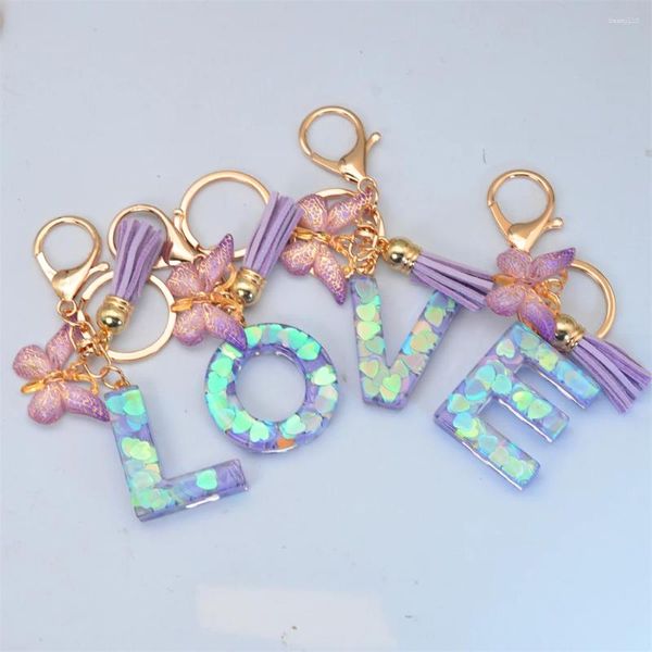 Llaveros Llavero brillante de 26 letras con colgante de mariposa Exquisito corazón Lentejuelas llenas A-Z Iniciales Llaveros Bolsa Encantos Regalos