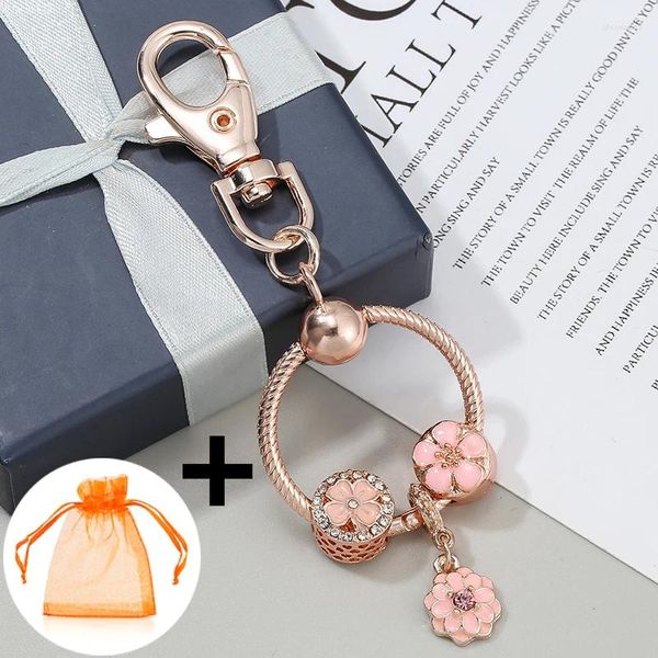 Porte-clés printemps style rose émail fleur pendentif charmes pour femmes sac bijoux voiture porte-clés chaînes goutte