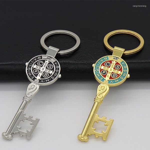 Porte-clés St. Benoît Clé Forme Ornement Pendentif Catholique Chrétien Religieux Artisanat Chaîne