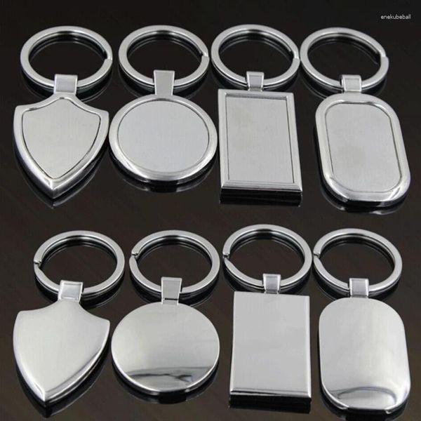 Porte-clés en acier inoxydable, 4 modèles, métal vierge, logo personnalisé, pour cadeaux promotionnels