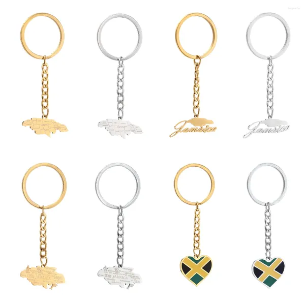 Keychains de acero inoxidable Jamaica Map Keychain para mujeres jeinias jamaicanas