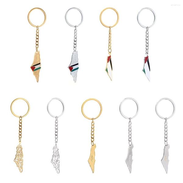 Porte-clés Palestine en acier inoxydable, couleur argent, bijoux en or