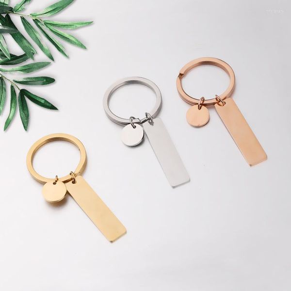 Porte-clés en acier inoxydable rectangle rond charme porte-clés blanc pour graver étiquette en métal porte-clés miroir poli 10pcs