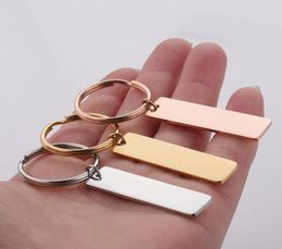 Keychains en acier inoxydable rectangle barre de clés de couverture en vide pour grave tag de métal miroir de chaîne de clé polir 10pcs5677347
