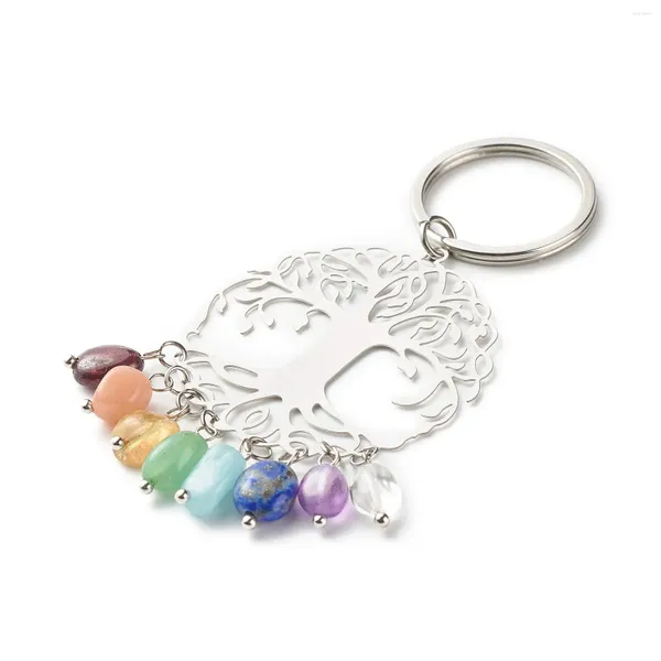 Porte-clés Arbre de vie en acier inoxydable Porte-clés Chakra Quartz Cristal AmethystPendant Porte-clés Sac Suspendu Ornements Jade Wicca Guérison