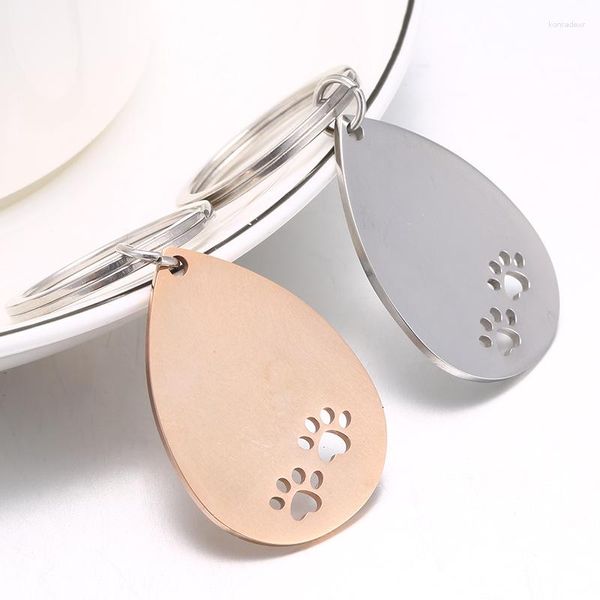 Keychains Droplettes d'eau en acier inoxydable creux de chien creux vide pour grave miroir en gros poli en gros 10pcs