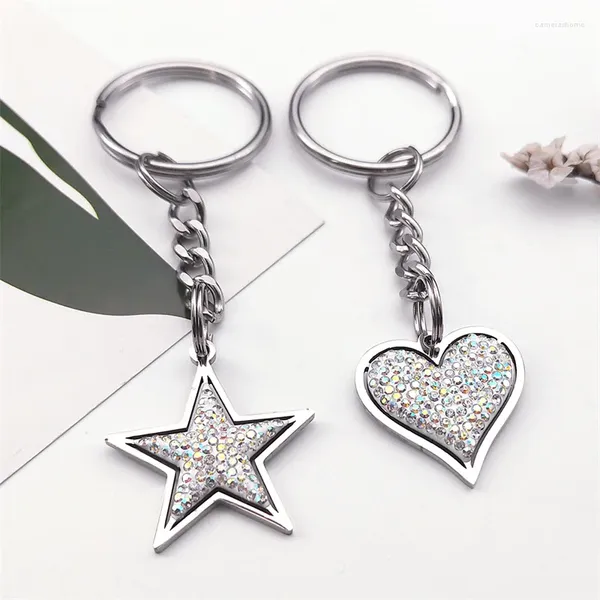 Llaveros Estrella Corazón Llavero de cristal brillante para mujeres Hombres Acero inoxidable Sin desvanecimiento Llavero Bolsa de coche Monedero Accesorios Joyería Regalos KXS04