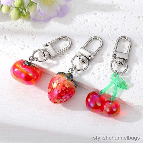 Porte-clés fraise cerise fruits porte-clés porte-clés pour femmes simulé Bling couleur kaki sac porte-clés boîte bijoux