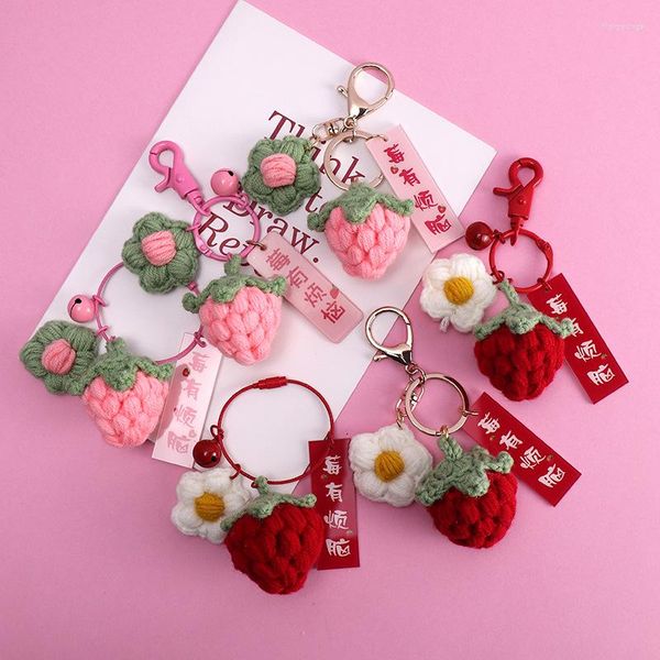 Porte-clés fraise laine tricoté porte-clés femme mignon créatif pratique cadeau cadeau sac pendentif