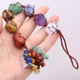 Porte-clés Style décorations en pierre naturelle, pendentif pendule esprit des sept chakras de guérison Reiki, cadeau porte-bonheur pour chambre à coucher et voiture