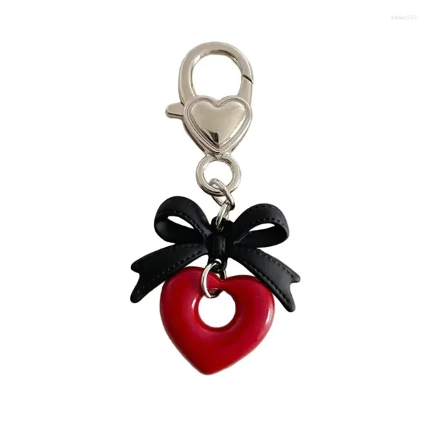 Llaveros Elegante bolsa de teléfono colgante llavero encanto exquisito corazón de bowknot negro para cumpleaños o vacaciones