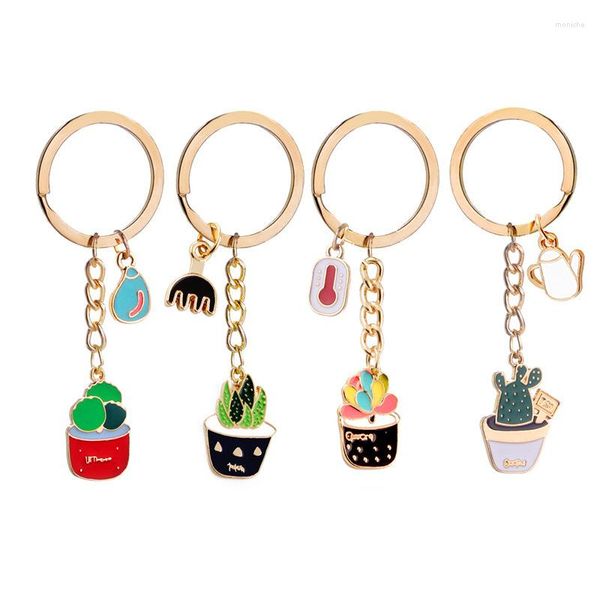 Porte-clés Succulent Cactus Pot Porte-clés Nouveauté Métal Mignon Plante Forme Porte-clés Charmé Cadeaux Pour Enfants Femmes Filles Garçons