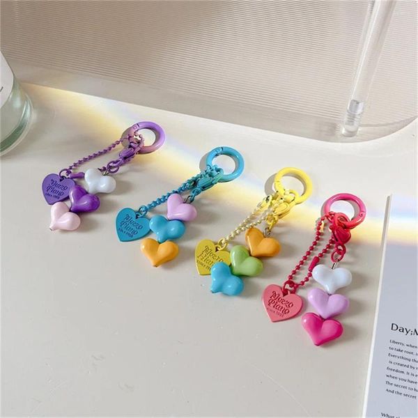 Porte-clés doux empilé amour coeur porte-clés pour filles étui pour écouteurs pendentif sac à dos accessoires bricolage amitié porte-clés cadeaux