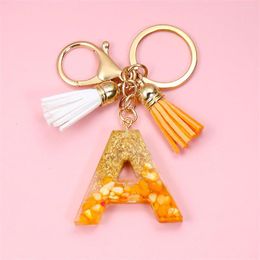 Keychains Tassel Gold Foil A-Z 26 Letter Pendent Keychain For Women Orange Resin Keyrings Girls Bag Ornamant Accessoires Charms Gifts