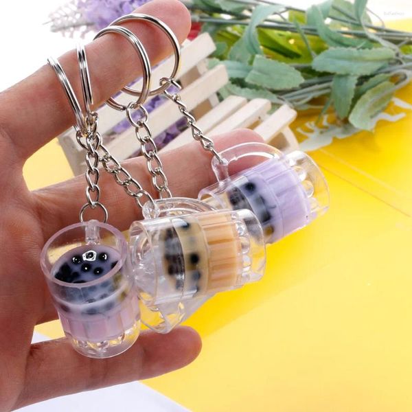 Llaveros Llavero de té Acrílico Pequeño Boba Leche Taza Paja Llaveros Kawaii Coche Llavero Bolsa Colgante Accesorios Regalo