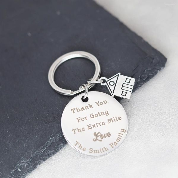 Porte-clés Merci d'avoir fait un mile supplémentaire en acier inoxydable, gravé au laser, pendentif de maison, accessoires, lettre, cadeau