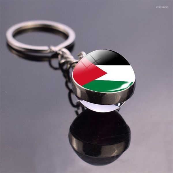 Porte-clés Drapeau de l'État de Palestine Porte-clés Souvenir Dôme en verre Palestinien Porte-clés Bijoux Emel22