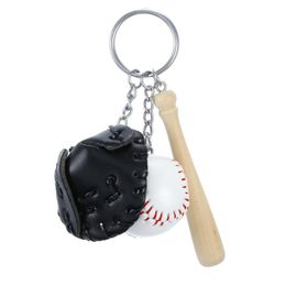 Porte-clés trois pièces Mini Baseball en cuir masque en bois chauve-souris pendentif porte-clés voiture porte-clés anneau cadeau pour homme femmes Style sportif