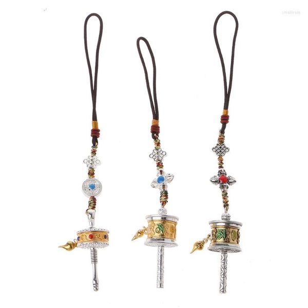 Porte-clés Tibet Prière Roue Spinner Porte-clés Om Mani Padme Hum Spirited Tibétain Népal Sculpture Rotatif Porte-clés Bouddhisme Bijoux X4YA