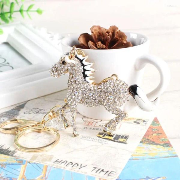 Porte-clés Top vente cheval blanc porte-clés mode mignon sac à main strass cristal porte-clés femmes pendentif charme cadeau