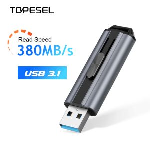 Keychains TOPSELEL128GB USB 3.1 Flash Drive 380 Mo / s Highpeed rétractable Norme rétractable Drive USB avec lecteur de saut de pignon Keychain