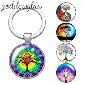 Keches Keches Tree of Life Famille colorée 25 mm en verre Cabochon sac de trèfle de porte-clés de porte-clés de porte-clé