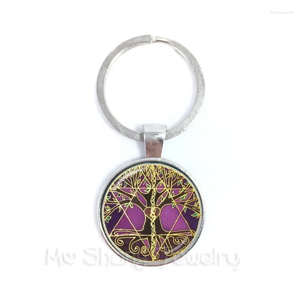 Porte-clés arbre de vie porte-clés Pentacle photo verre cabochon bijoux porte-clés accessoires de voiture pour hommes femmes cadeau