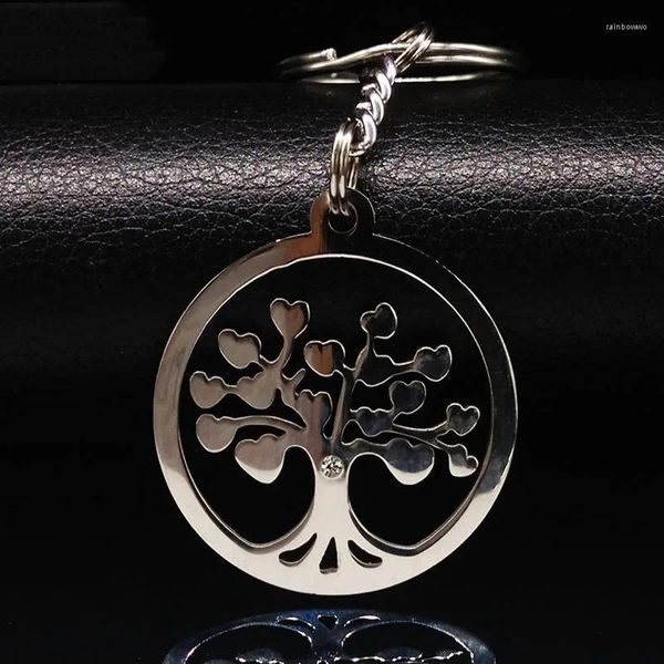 Keychains Tree of Life Cobertura de acero inoxidable Color de plata Color Keyrings