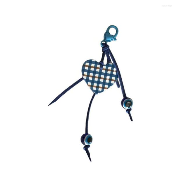 Porte-clés à la mode cordon bleu vérifier Striple coeur charme porte-clés boule d'oeil décoré accessoire pour femmes fille unisexe sac d'école bijoux