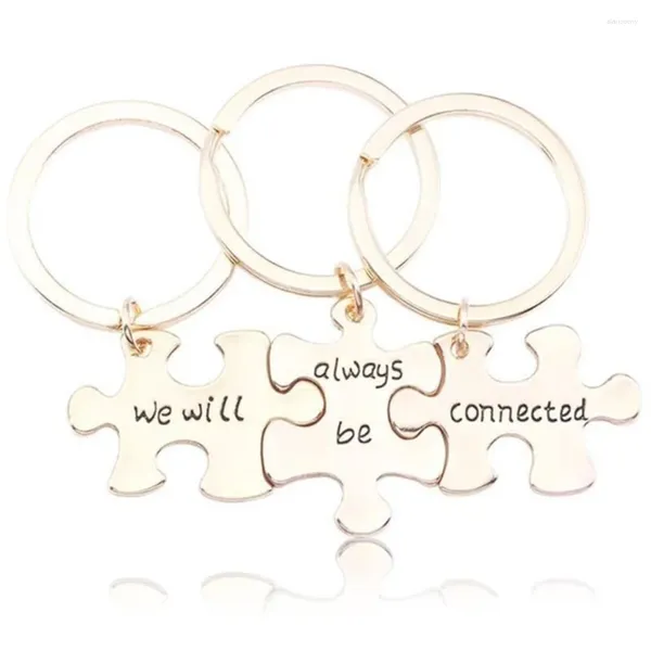 Porte-clés amis à la mode porte-clés sculpté nous serons toujours connectés porte-clés 3 pièces Puzzle géométrie Bff bijoux Llaveros