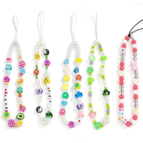 Porte-clés tendance ins vent porte-clés femmes perle couleur glaçure fleur contraste couleur recharge chaîne de téléphone portable bijoux pour filles