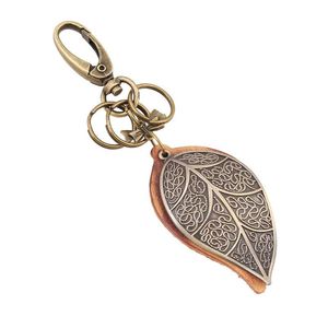 Sleutelhangers Trendy Sieraden Auto Sleutelhanger Vintage Bronze Big Leaf Charm Vrouwelijke Rugzak Pendant Sleutelhanger Accessoires Punk Sleutelhangers