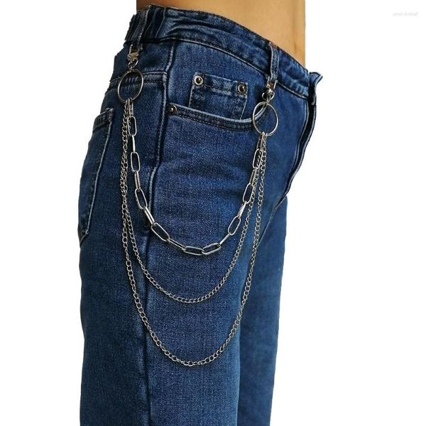 Llaveros Cadena de billetera de metal de moda Color plateado Jeans Pantalones Cinturón Monedero Unisex Little Punk Street Llavero Accesorios 2023