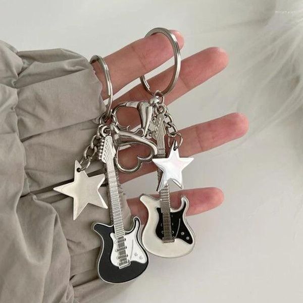 Porte-clés à la mode Y2k guitare amour coeur étoile porte-clés doux Cool Vintage esthétique pendentif porte-clés pour femmes hommes accessoires cadeau